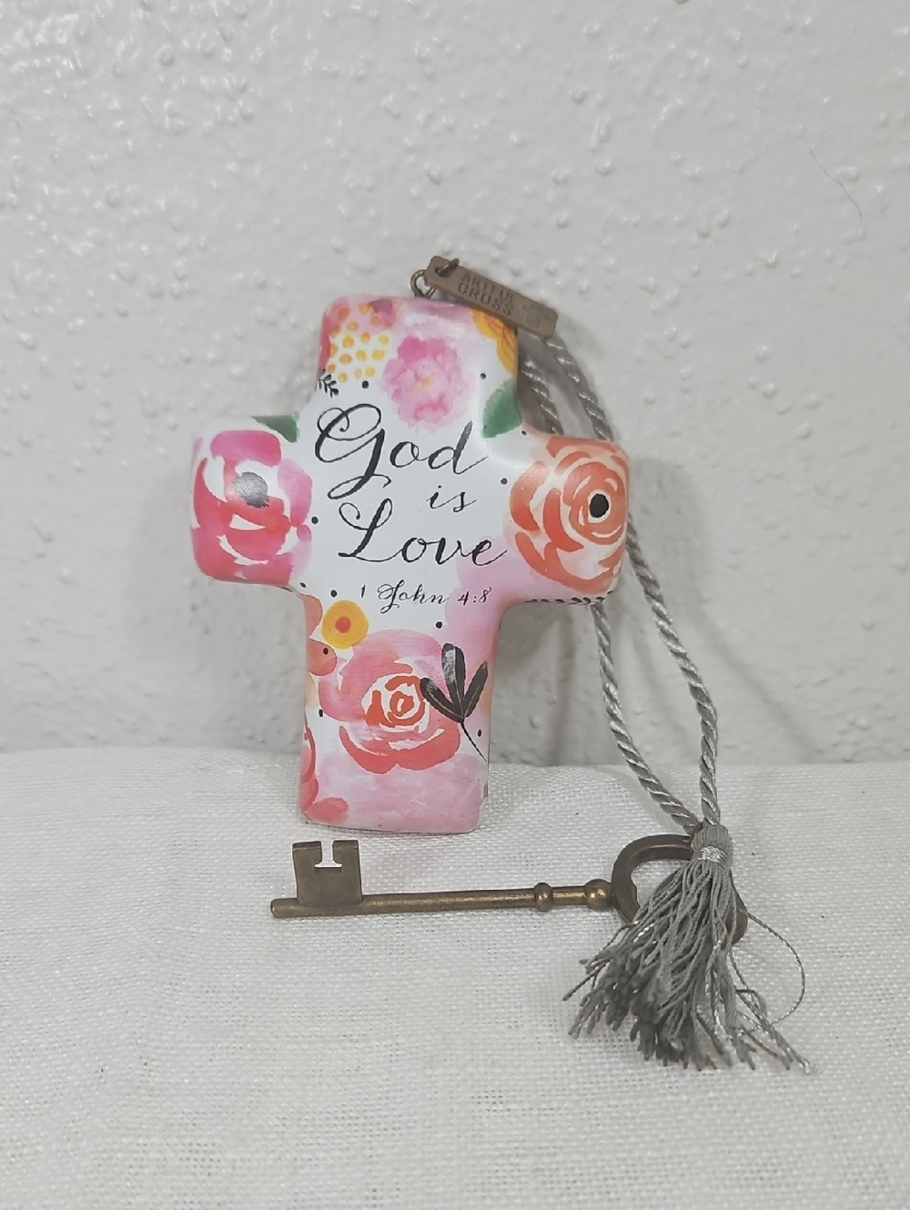 Floral Pink 'God Is Love' Cross Wall Decor
